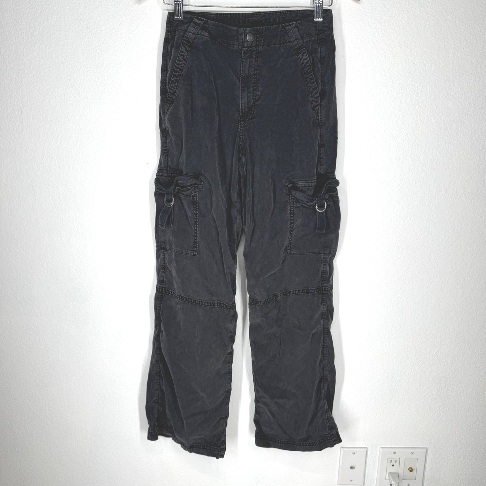 American Eagle Women Cargo Pants Washed Black Stretch Utility 00 Grunge Gorpcore